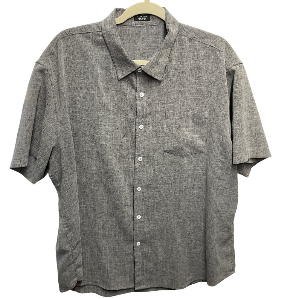 COOFANDY Men's Gray Textured Short Sleeve Button Up Shirt XXL Casual